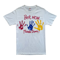 T-Shirt Vintage "Best Mom Hands Down" Fruit of the Loom Blanc