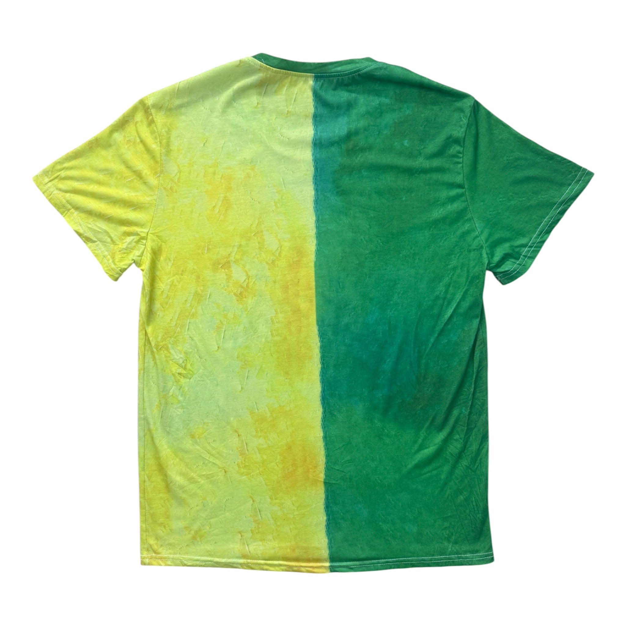 T-Shirt Vintage Cat All-Over Print Bicolore Vert Jaune
