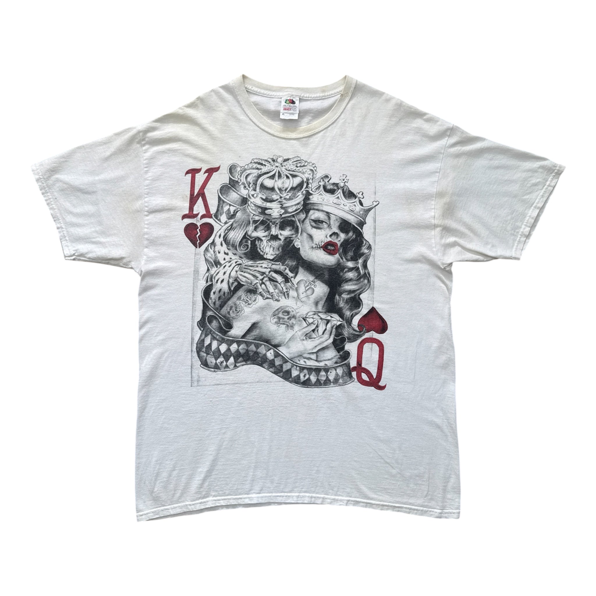 T-Shirt Vintage King & Queen of Hearts Skull Tattoo Art Blanc
