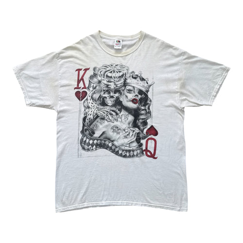 T-Shirt Vintage King & Queen of Hearts Skull Tattoo Art Blanc
