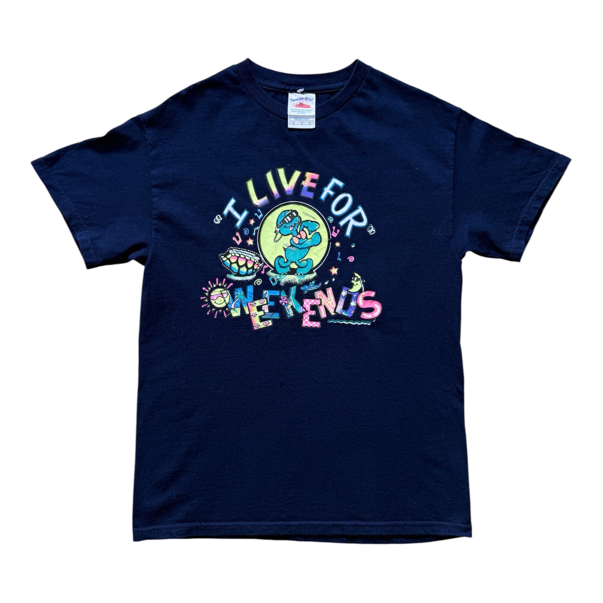 T-Shirt Vintage "I Live For Weekends" Dino Bleu Marine
