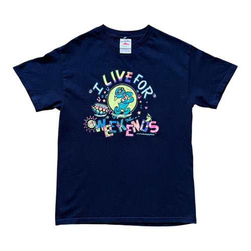 T-Shirt Vintage "I Live For Weekends" Dino Bleu Marine